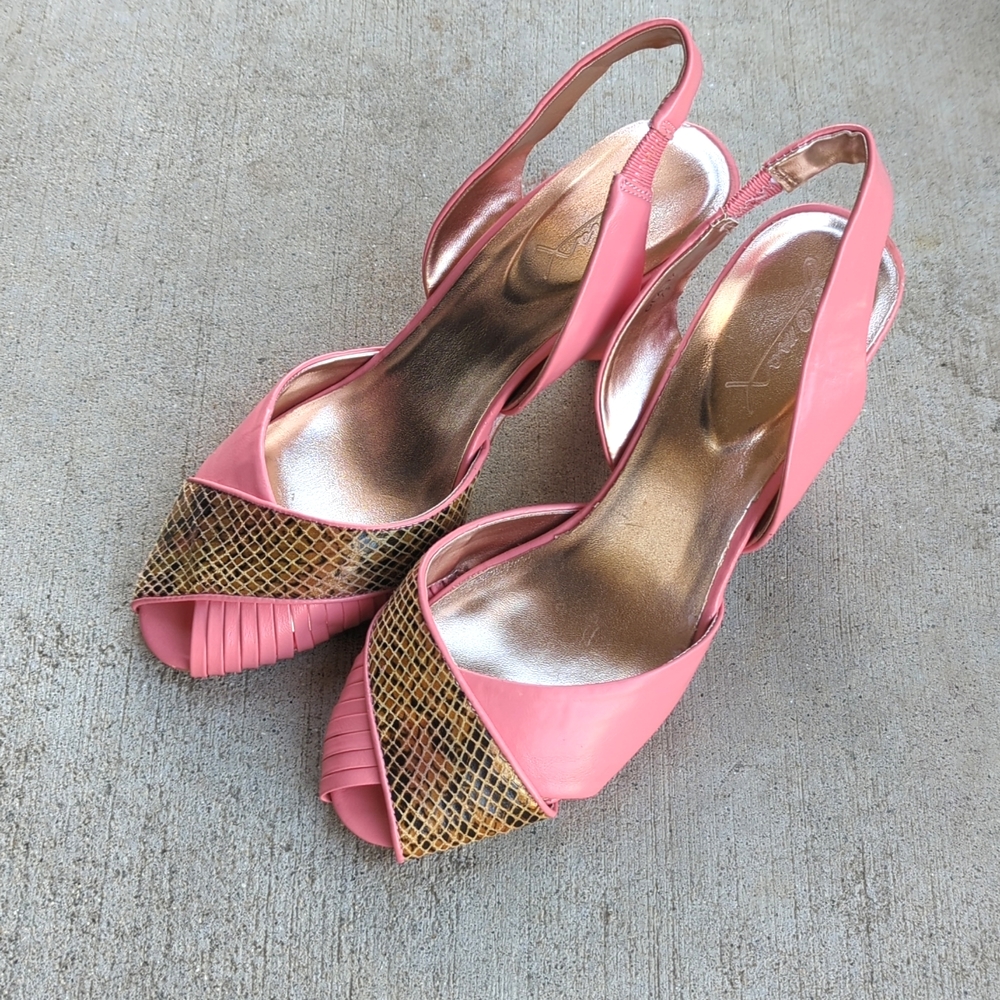 Jomax Heels Super Cute Low Heel Salmon / Pink & Snake Skin Size US 7.5 E…